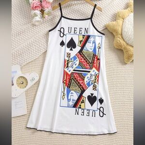 Queen of hearts slip dress lounge sleep sparkles casual sexy M winter mini